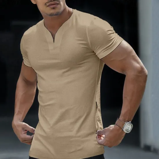 Hot OUKU Men's T Shirt Tee Top Short Sleeve V Neck Summer Plain Sports Fashion Lightweight V Neck Vacation Casual Holiday Light Blue Black White Top Tee for Men