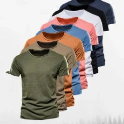 Discount OUKU Men's T Shirt Tee Top Short Sleeves Crew Neck Summer Plain Fashion Designer Basic Classic Style Vacation Street Going out Black White Pink Top Tee for Men