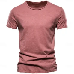 Discount OUKU Men's T Shirt Tee Top Short Sleeves Crew Neck Summer Plain Fashion Designer Basic Classic Style Vacation Street Going out Black White Pink Top Tee for Men