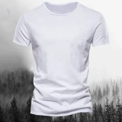 Discount OUKU Men's T Shirt Tee Top Short Sleeves Crew Neck Summer Plain Fashion Designer Basic Classic Style Vacation Street Going out Black White Pink Top Tee for Men