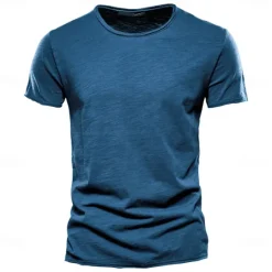 Discount OUKU Men's T Shirt Tee Top Short Sleeves Crew Neck Summer Plain Fashion Designer Basic Classic Style Vacation Street Going out Black White Pink Top Tee for Men