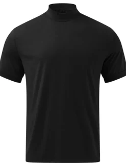 Clearance OUKU Men's T Shirt Tee Top Short Sleeves Turtleneck Summer Plain Fashion Designer Basic Knitting Vacation Street Going out Black White Brown Top Tee for Men