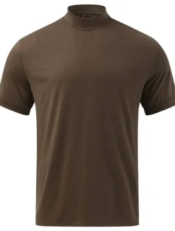 Clearance OUKU Men's T Shirt Tee Top Short Sleeves Turtleneck Summer Plain Fashion Designer Basic Knitting Vacation Street Going out Black White Brown Top Tee for Men