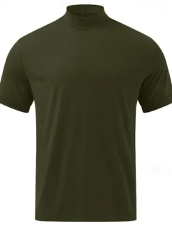 Clearance OUKU Men's T Shirt Tee Top Short Sleeves Turtleneck Summer Plain Fashion Designer Basic Knitting Vacation Street Going out Black White Brown Top Tee for Men