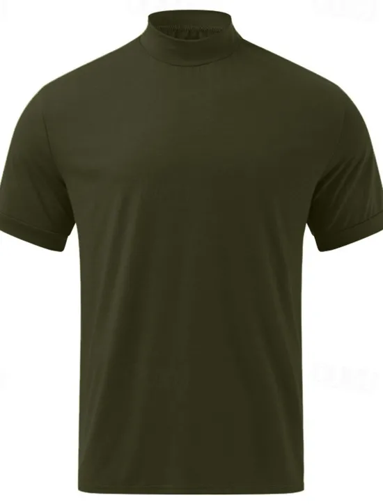 Clearance OUKU Men's T Shirt Tee Top Short Sleeves Turtleneck Summer Plain Fashion Designer Basic Knitting Vacation Street Going out Black White Brown Top Tee for Men