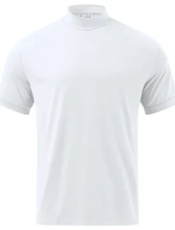 Clearance OUKU Men's T Shirt Tee Top Short Sleeves Turtleneck Summer Plain Fashion Designer Basic Knitting Vacation Street Going out Black White Brown Top Tee for Men