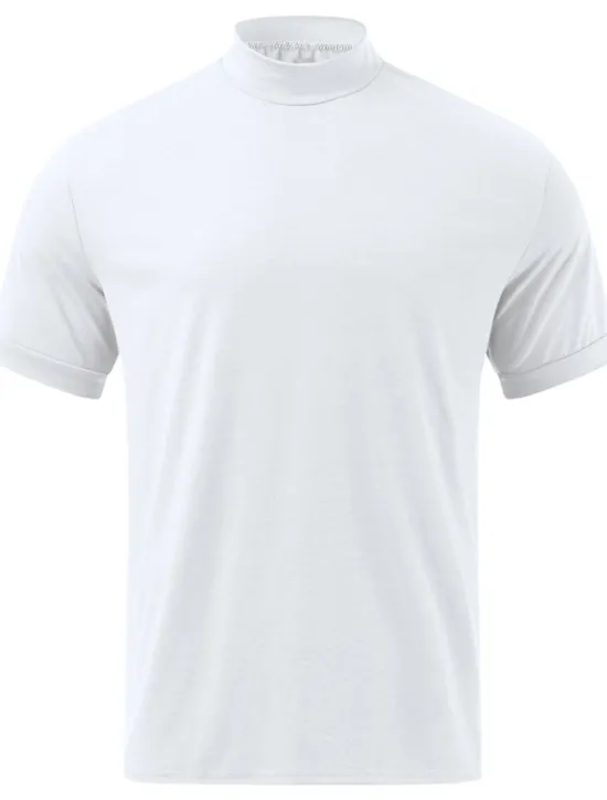 Clearance OUKU Men's T Shirt Tee Top Short Sleeves Turtleneck Summer Plain Fashion Designer Basic Knitting Vacation Street Going out Black White Brown Top Tee for Men