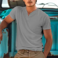 New OUKU Men's T Shirt Tee Top Short Sleeve V Neck Summer Plain Sports Fashion Lightweight V Neck Vacation Casual Holiday Dark Grey Black White Top Tee for Men