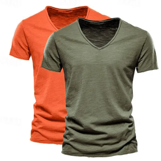 Online OUKU Men's T Shirt Tee Top Short Sleeves V Neck Summer Plain Fashion Designer Basic V Neck Vacation Street Going out White+Black White and Blue Orange / Green Top Tee for Men