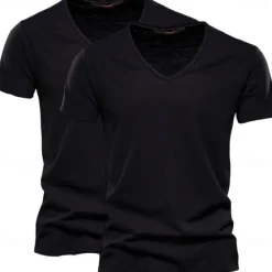 Online OUKU Men's T Shirt Tee Top Short Sleeves V Neck Summer Plain Fashion Designer Basic V Neck Vacation Street Going out White+Black White and Blue Orange / Green Top Tee for Men