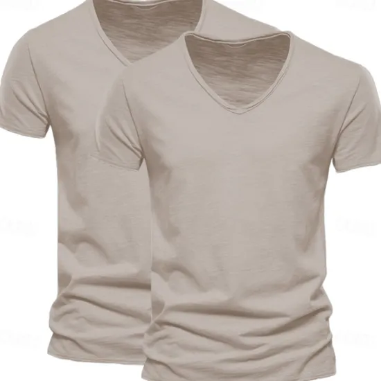 Online OUKU Men's T Shirt Tee Top Short Sleeves V Neck Summer Plain Fashion Designer Basic V Neck Vacation Street Going out White+Black White and Blue Orange / Green Top Tee for Men