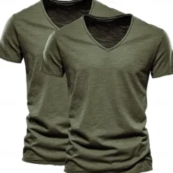 Online OUKU Men's T Shirt Tee Top Short Sleeves V Neck Summer Plain Fashion Designer Basic V Neck Vacation Street Going out White+Black White and Blue Orange / Green Top Tee for Men