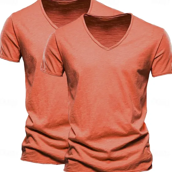 Online OUKU Men's T Shirt Tee Top Short Sleeves V Neck Summer Plain Fashion Designer Basic V Neck Vacation Street Going out White+Black White and Blue Orange / Green Top Tee for Men