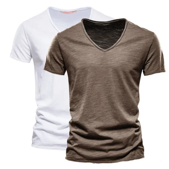 Online OUKU Men's T Shirt Tee Top Short Sleeves V Neck Summer Plain Fashion Designer Basic V Neck Vacation Street Going out White+Black White and Blue Orange / Green Top Tee for Men