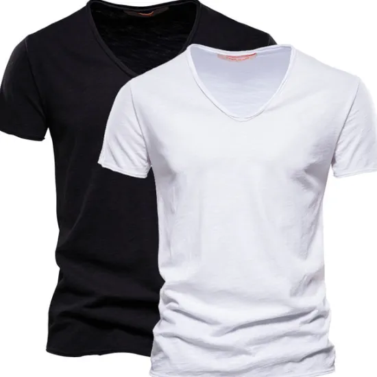 Online OUKU Men's T Shirt Tee Top Short Sleeves V Neck Summer Plain Fashion Designer Basic V Neck Vacation Street Going out White+Black White and Blue Orange / Green Top Tee for Men