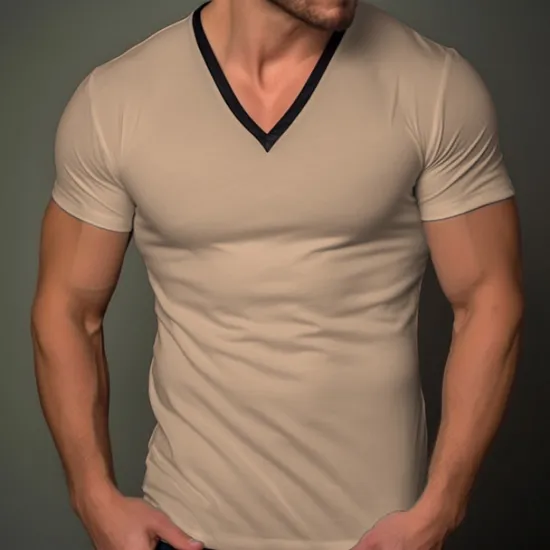 Sale OUKU Men's T Shirt Tee Top Short Sleeves V Neck Summer Plain Fashion Designer Basic Vacation Street Going out Black White Khaki Top Tee for Men
