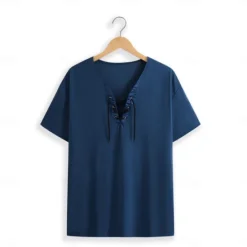 Hot OUKU Men's T Shirt Tee Top Short Sleeve V Neck Spring & Summer Plain Fashion Designer Basic Lace up Vacation Street Going out Army Green Dark Grey Black Top Tee for Men
