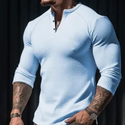 OUKU Men's T shirt Tee Waffle Henley Shirt Henley Shirt Tee Top Long Sleeve Shirt Plain Henley Street Vacation Long Sleeve Clothing Apparel Fashion Designer Basic