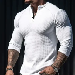 OUKU Men's T shirt Tee Waffle Henley Shirt Henley Shirt Tee Top Long Sleeve Shirt Plain Henley Street Vacation Long Sleeve Clothing Apparel Fashion Designer Basic