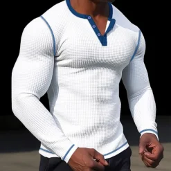 New OUKU Men's T shirt Tee Waffle Henley Shirt Henley Shirt Tee Top Long Sleeve Shirt Plain Raglan Sleeve Henley Street Vacation Long Sleeve Patchwork Clothing Apparel Polyester Fashion Designer Basic