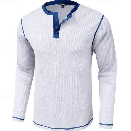 New OUKU Men's T shirt Tee Waffle Henley Shirt Henley Shirt Tee Top Long Sleeve Shirt Plain Raglan Sleeve Henley Street Vacation Long Sleeve Patchwork Clothing Apparel Polyester Fashion Designer Basic