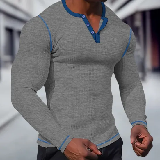 New OUKU Men's T shirt Tee Waffle Henley Shirt Henley Shirt Tee Top Long Sleeve Shirt Plain Raglan Sleeve Henley Street Vacation Long Sleeve Patchwork Clothing Apparel Polyester Fashion Designer Basic