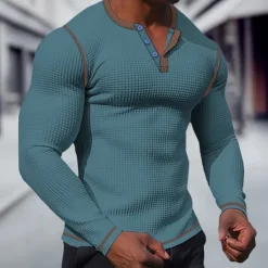 New OUKU Men's T shirt Tee Waffle Henley Shirt Henley Shirt Tee Top Long Sleeve Shirt Plain Raglan Sleeve Henley Street Vacation Long Sleeve Patchwork Clothing Apparel Polyester Fashion Designer Basic