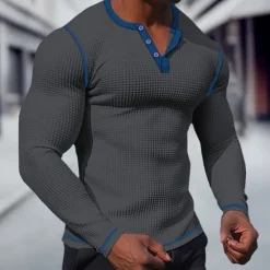 New OUKU Men's T shirt Tee Waffle Henley Shirt Henley Shirt Tee Top Long Sleeve Shirt Plain Raglan Sleeve Henley Street Vacation Long Sleeve Patchwork Clothing Apparel Polyester Fashion Designer Basic