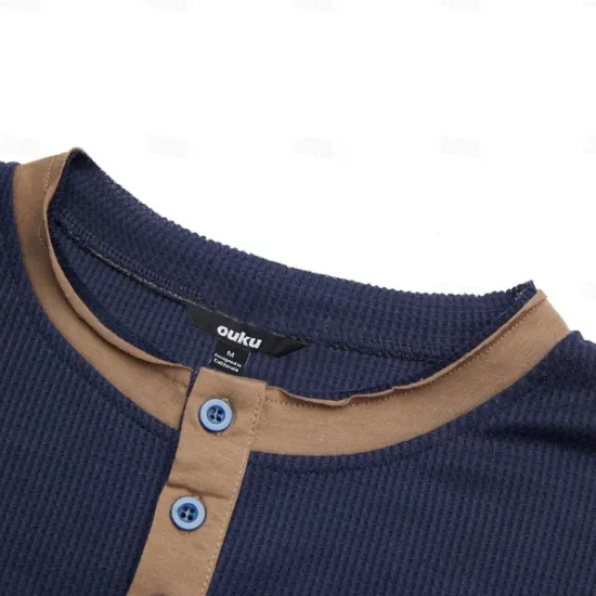 New OUKU Men's T shirt Tee Waffle Henley Shirt Henley Shirt Tee Top Long Sleeve Shirt Plain Raglan Sleeve Henley Street Vacation Long Sleeve Patchwork Clothing Apparel Polyester Fashion Designer Basic