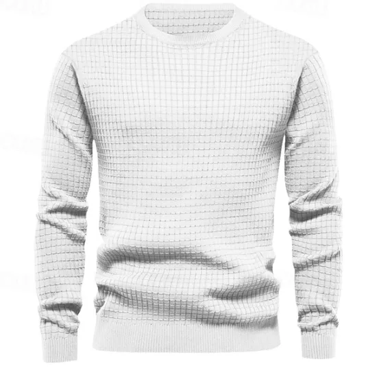 Sale OUKU Men's T Shirt Tee Waffle Knit Tee Tee Top Long Sleeve Crew Neck Spring & Fall Plain Fashion Designer Basic Vacation Street Going out Black White Dark Gray Top Tee for Men