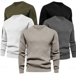 Sale OUKU Men's T Shirt Tee Waffle Knit Tee Tee Top Long Sleeve Crew Neck Spring & Fall Plain Fashion Designer Basic Vacation Street Going out Black White Dark Gray Top Tee for Men