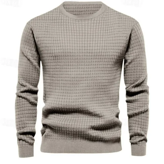 Sale OUKU Men's T Shirt Tee Waffle Knit Tee Tee Top Long Sleeve Crew Neck Spring & Fall Plain Fashion Designer Basic Vacation Street Going out Black White Dark Gray Top Tee for Men