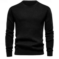 Sale OUKU Men's T Shirt Tee Waffle Knit Tee Tee Top Long Sleeve Crew Neck Spring & Fall Plain Fashion Designer Basic Vacation Street Going out Black White Dark Gray Top Tee for Men