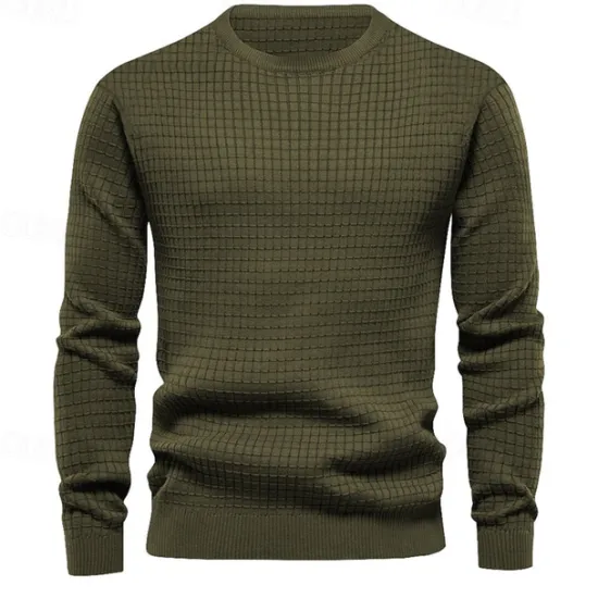 Sale OUKU Men's T Shirt Tee Waffle Knit Tee Tee Top Long Sleeve Crew Neck Spring & Fall Plain Fashion Designer Basic Vacation Street Going out Black White Dark Gray Top Tee for Men