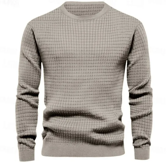 Sale OUKU Men's T Shirt Tee Waffle Knit Tee Tee Top Long Sleeve Crew Neck Spring & Fall Plain Fashion Designer Basic Vacation Street Going out Black White Dark Gray Top Tee for Men