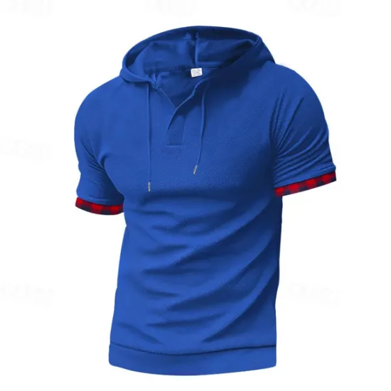 OUKU Men's T Shirt T-shirt Suits Tee Tee Top Short Sleeve Hooded Spring & Summer Plain Fashion Designer Basic 2 Piece Vacation Street Going out Black White Royal Blue Top Tee for Men