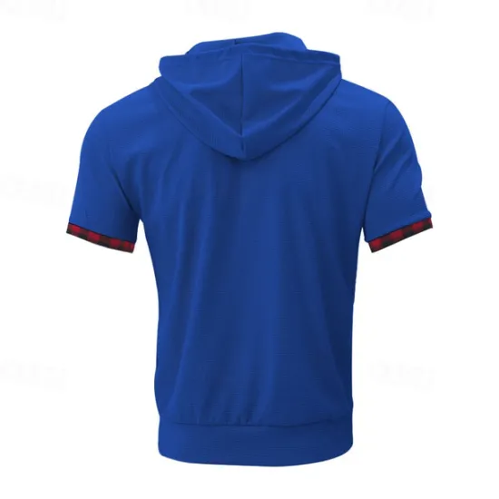 OUKU Men's T Shirt T-shirt Suits Tee Tee Top Short Sleeve Hooded Spring & Summer Plain Fashion Designer Basic 2 Piece Vacation Street Going out Black White Royal Blue Top Tee for Men
