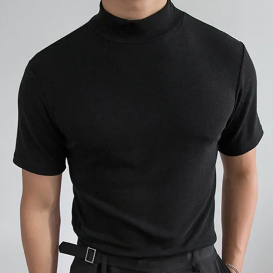 OUKU Men's T Shirt Turtleneck shirt Short Sleeve Stand Collar Summer Spring Plain Fashion Casual Comfortable Vacation Street Holiday Black White Red Top Tee for Men