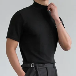OUKU Men's T Shirt Turtleneck shirt Short Sleeve Stand Collar Summer Spring Plain Fashion Casual Comfortable Vacation Street Holiday Black White Red Top Tee for Men