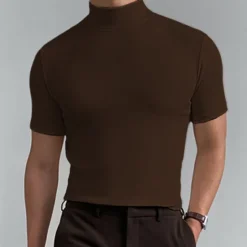 OUKU Men's T Shirt Turtleneck shirt Short Sleeve Stand Collar Summer Spring Plain Fashion Casual Comfortable Vacation Street Holiday Black White Red Top Tee for Men