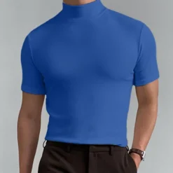 OUKU Men's T Shirt Turtleneck shirt Short Sleeve Stand Collar Summer Spring Plain Fashion Casual Comfortable Vacation Street Holiday Black White Red Top Tee for Men
