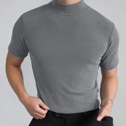 OUKU Men's T Shirt Turtleneck shirt Short Sleeve Stand Collar Summer Spring Plain Fashion Casual Comfortable Vacation Street Holiday Black White Red Top Tee for Men