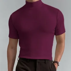 OUKU Men's T Shirt Turtleneck shirt Short Sleeve Stand Collar Summer Spring Plain Fashion Casual Comfortable Vacation Street Holiday Black White Red Top Tee for Men