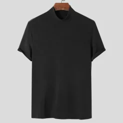 OUKU Men's T Shirt Turtleneck shirt Short Sleeve Stand Collar Summer Spring Plain Fashion Casual Comfortable Vacation Street Holiday Black White Red Top Tee for Men