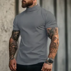 Outlet OUKU Men's T Shirt Turtleneck shirt Short Sleeve Stand Collar Summer Spring Plain Fashion Casual Comfortable Classic Style Vacation Street Holiday Black White Gray Top Tee for Men
