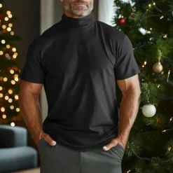 Outlet OUKU Men's T Shirt Turtleneck shirt Short Sleeve Stand Collar Summer Spring Fall Plain Fashion Casual Comfortable Classic Vacation Street Holiday Black White Gray Top Tee for Men