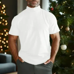 Outlet OUKU Men's T Shirt Turtleneck shirt Short Sleeve Stand Collar Summer Spring Fall Plain Fashion Casual Comfortable Classic Vacation Street Holiday Black White Gray Top Tee for Men