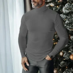 Sale OUKU Men's T Shirt Turtleneck shirt Long Sleeve Shirt Long Sleeve Stand Collar Fall & Winter Plain Lightweight Classic Casual Classic Outdoor Casual Sports Black White Gray Top Tee for Men