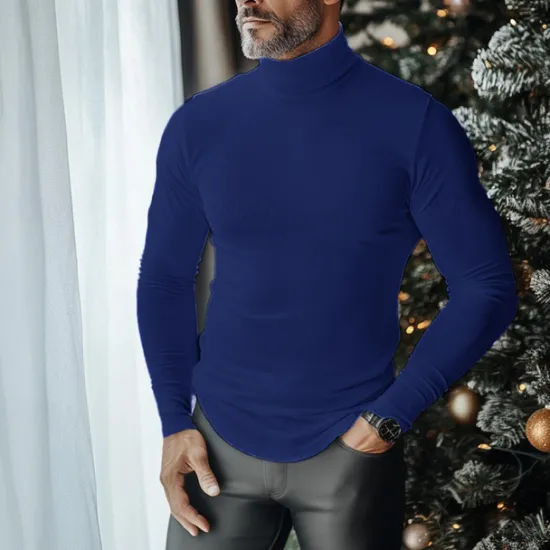 Sale OUKU Men's T Shirt Turtleneck shirt Long Sleeve Shirt Long Sleeve Stand Collar Fall & Winter Plain Lightweight Classic Casual Classic Outdoor Casual Sports Black White Gray Top Tee for Men