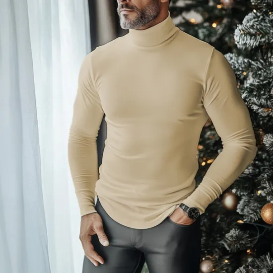 Sale OUKU Men's T Shirt Turtleneck shirt Long Sleeve Shirt Long Sleeve Stand Collar Fall & Winter Plain Lightweight Classic Casual Classic Outdoor Casual Sports Black White Gray Top Tee for Men
